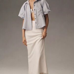 NWOT Anthropologie Maeve Lilac Stripe Seersucker Bubble Sleeve Blouse M